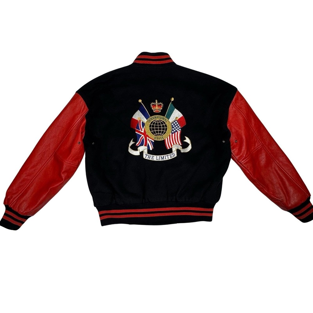 Vintage The Limited Varsity Jacket P/S Wool Leather Sleeve Black Red Crest Logo